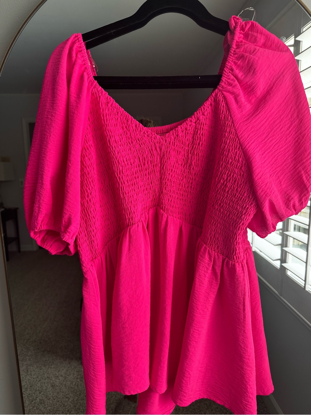 JODIFL Hot Pink Smocked Babydoll Blouse - Picture 2 of 2